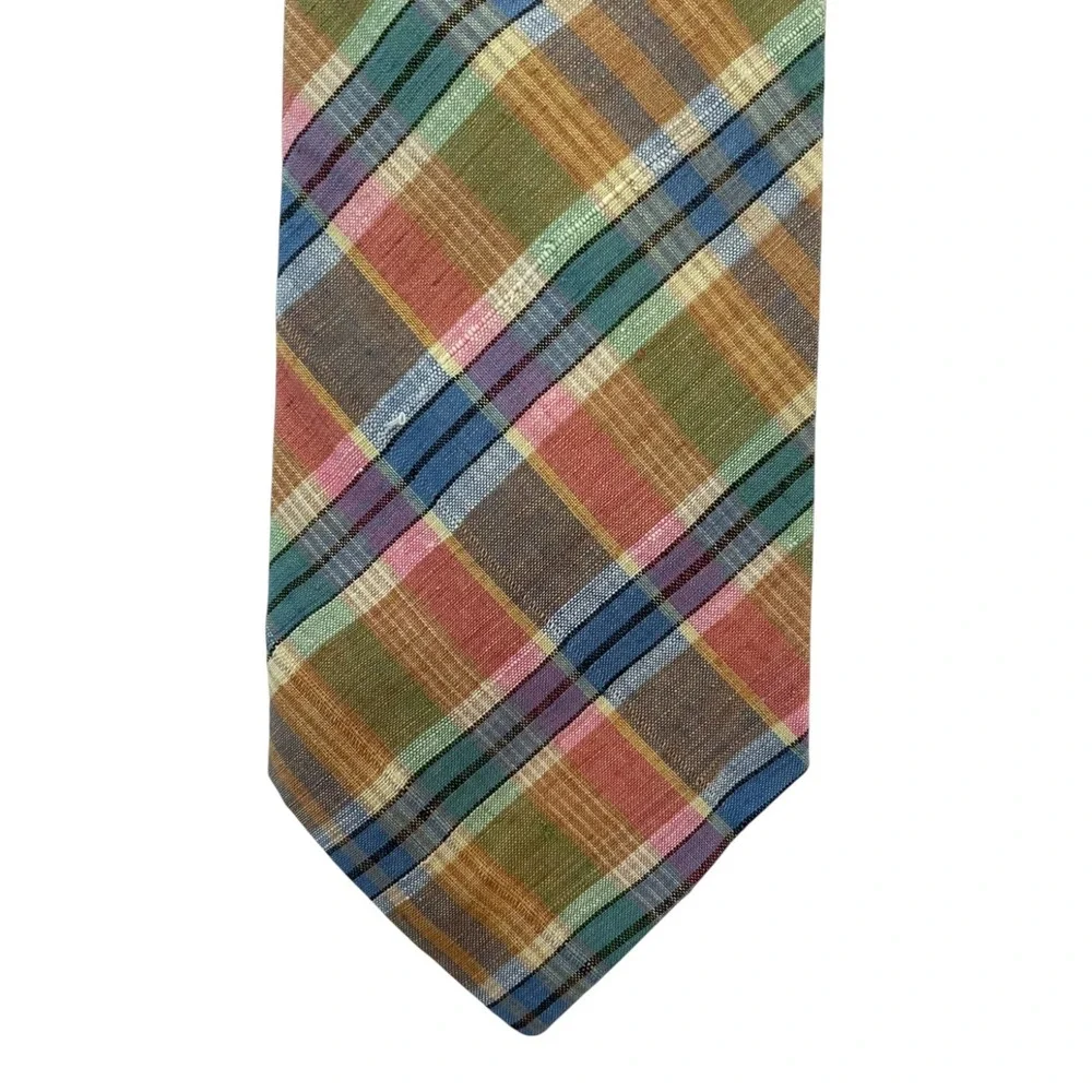 Rooster Ruffler Collection Men's Classic Hand Woven Neck Tie Multi Plaid Cotton